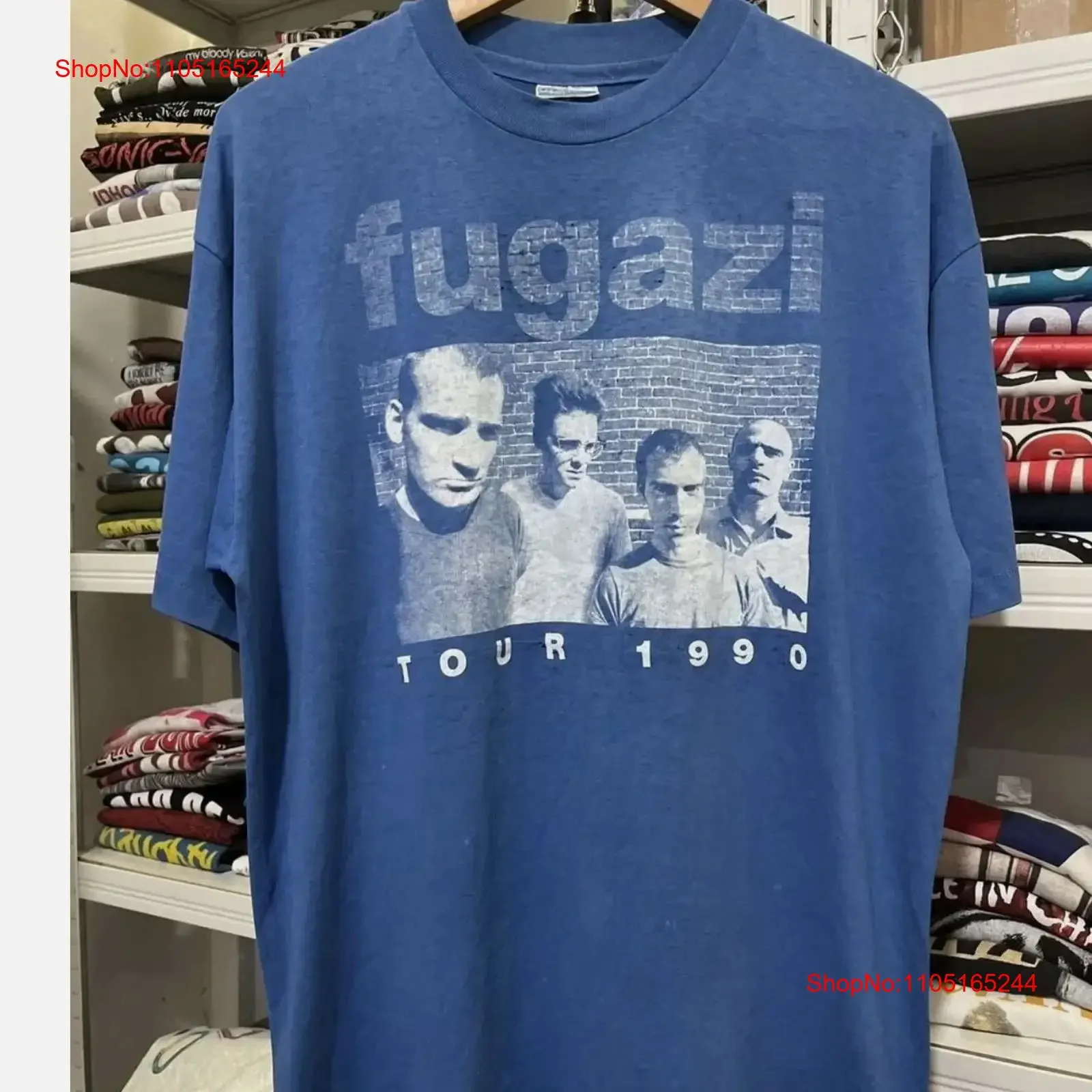 Fugazi Post Band Tour 1990 BlueColor T Shirt S 5XL vintage Washed designer clothes Breathable streetwear Unisex