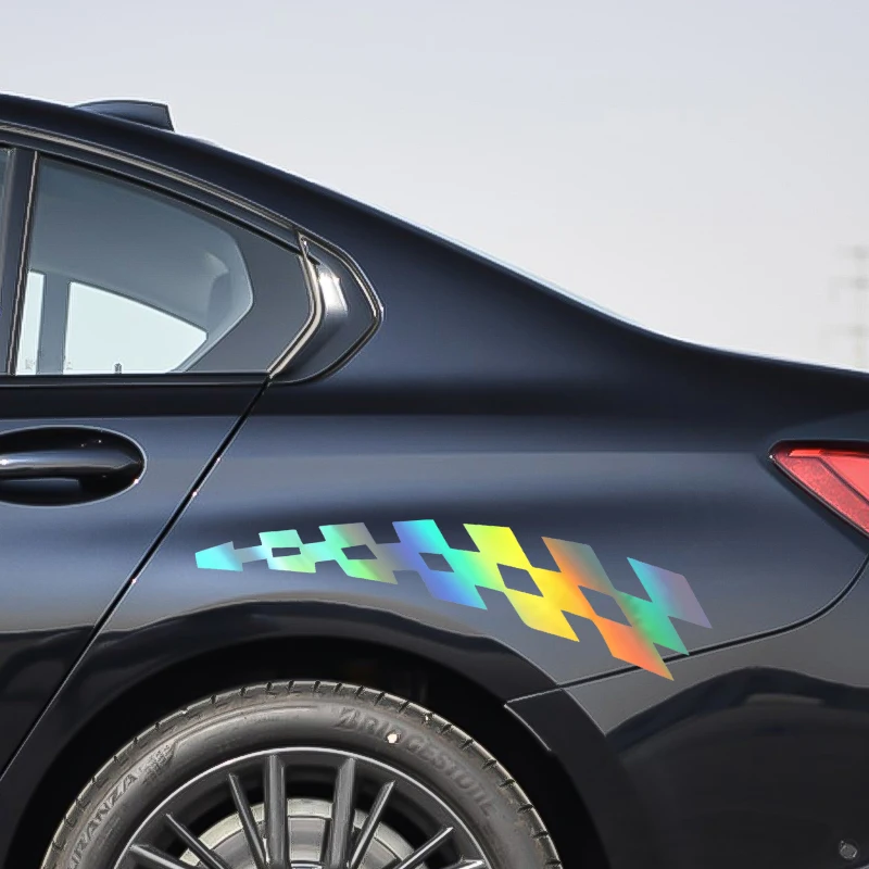 Car Racing Wheel Flags Reflector Stickers Vehicle Car Decals Plaid Safety Vinyl Stickers Prevention For Audi Bmw Jeep car decals