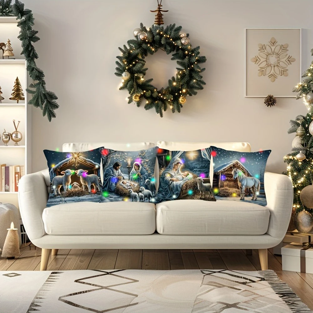 Christmas Realistic LED Light-up Pillowcase Holiday Party Supplies Super Soft Skin-friendly Pillowcase Christmas Decoration