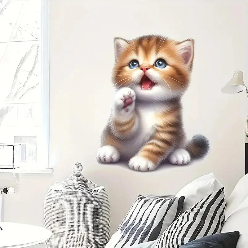 Adorable Kitten Self-Adhesive Toilet Stickers,Wall Decal Removable, Reusable PVC Sticker for Toilet Lid, Bathroom Decor