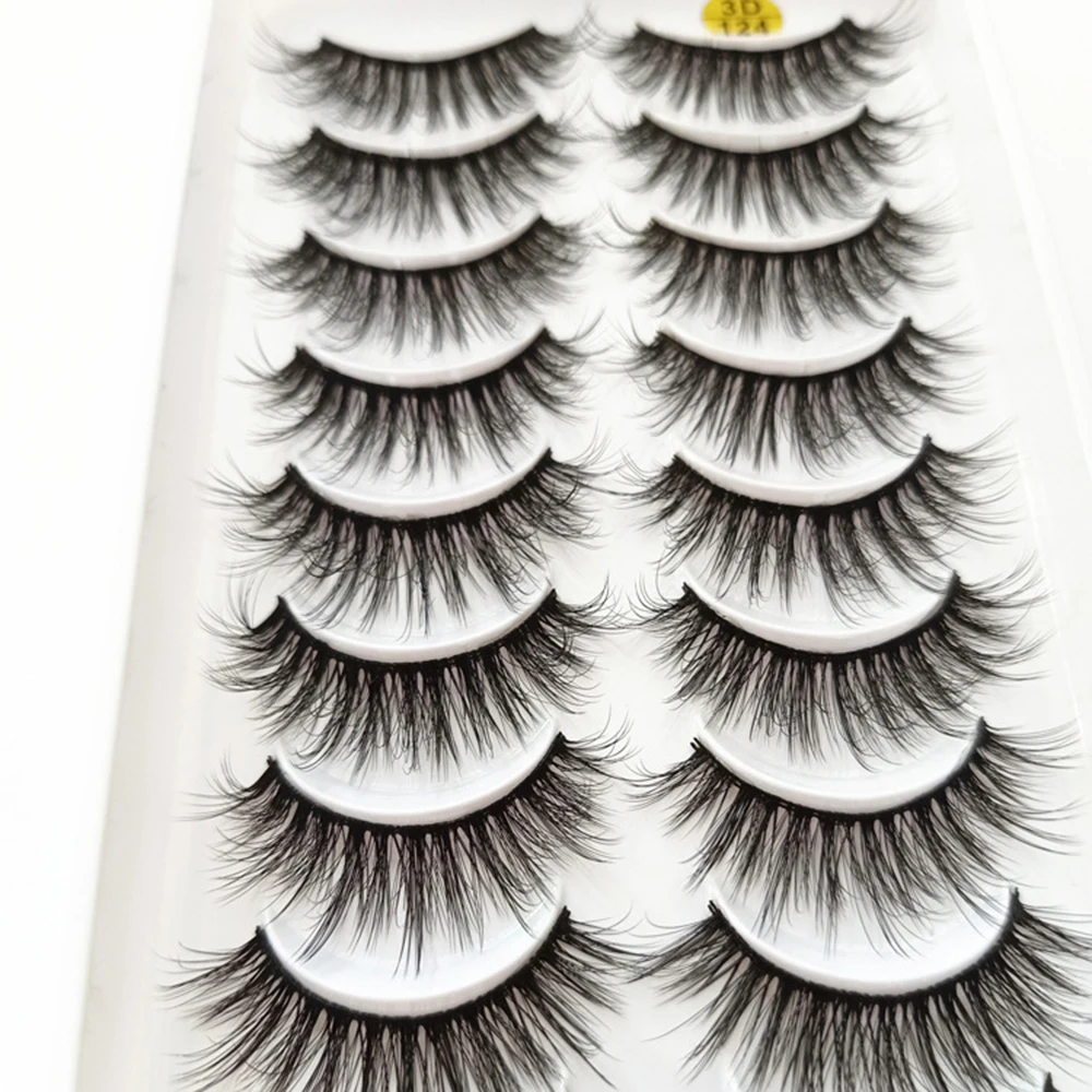 Flauschige Cluster-Falsche Wimpern, Vollstreifen, 10 Paar, natürliche Streifenwimpern, dramatisches russisches Volumen, lockige Wimpern, dickes Curling-Make-up