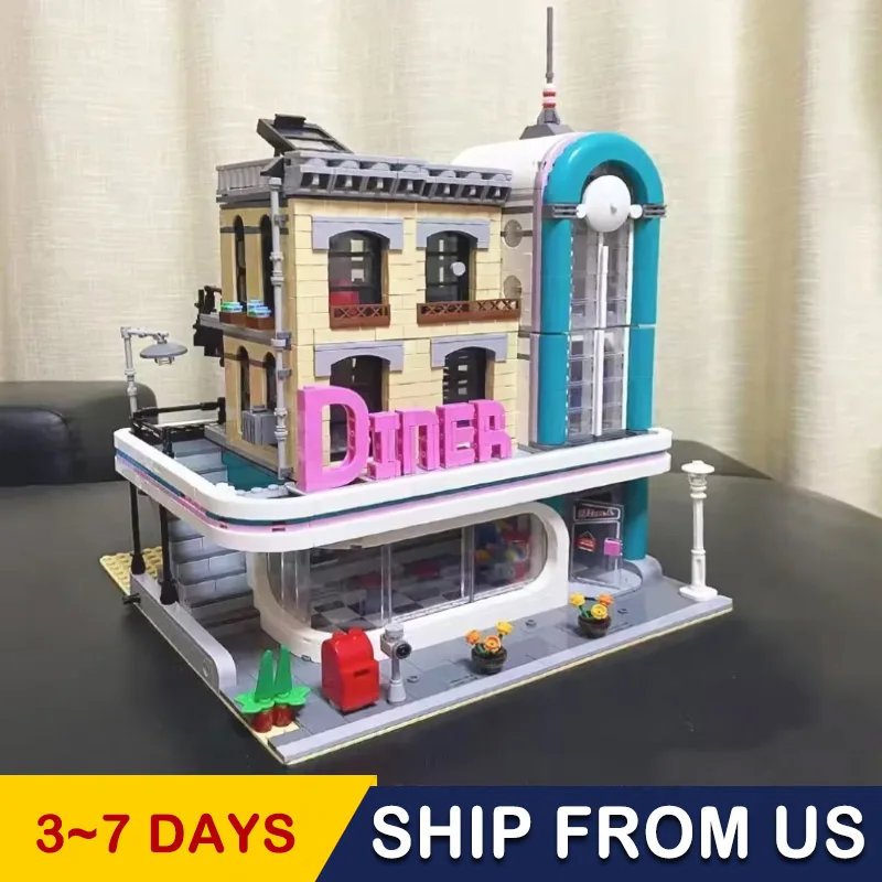 

Creative Ideas Street View Building Blocks Downtown Diner Architecture Model Moc Assemble Toy Gift For Children Kid Adult