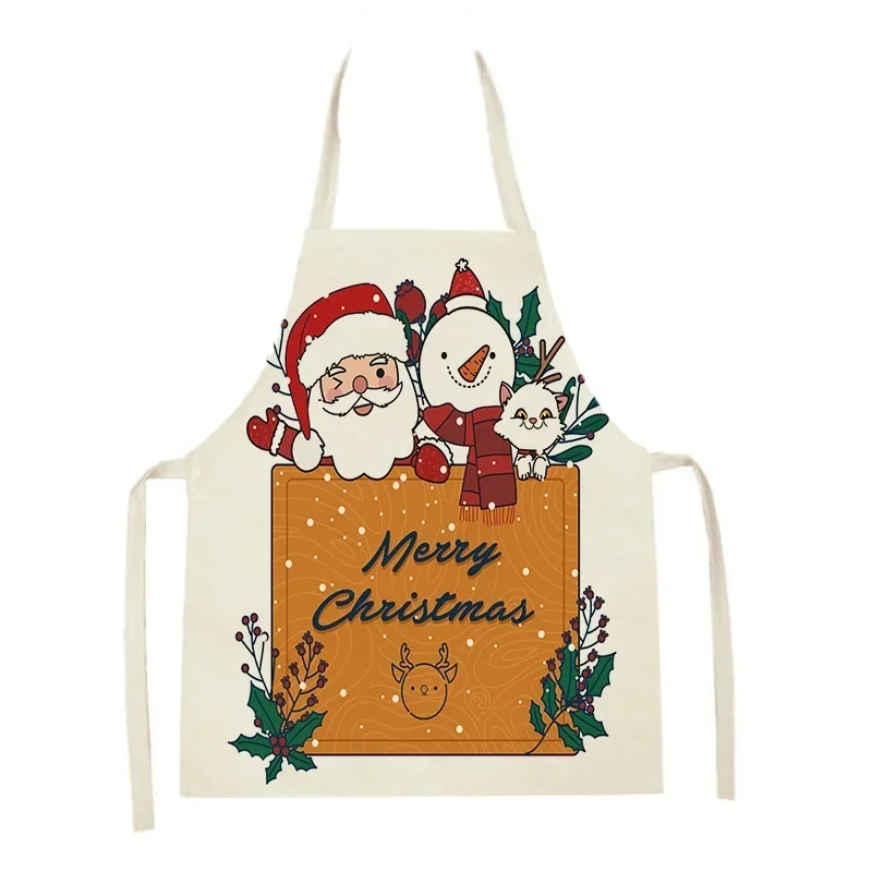 Santa Claus Pattern Kitchen Apron Adult Apron Customizable Apron Household Cleaning Products Linen Cotton Delantal Cocina Chef