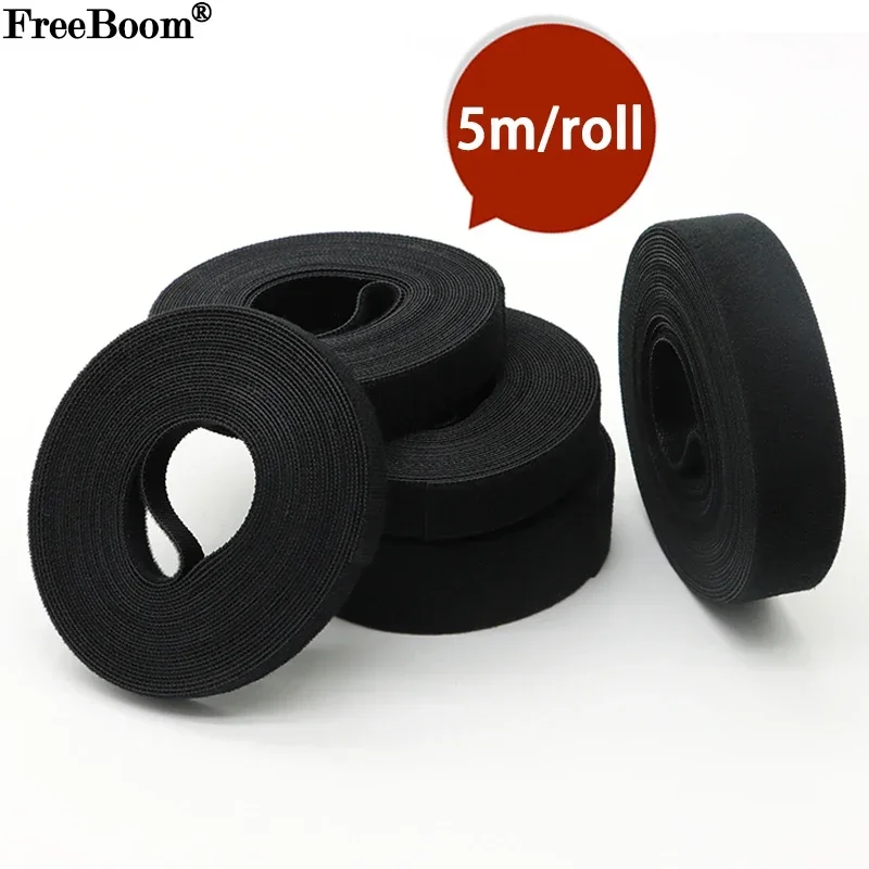 5m/roll Cable Ties Reusable Loop Bundle Self Adhesive Black Nylon Strap Organizer Clip Wire Holder Management Fastening Tape