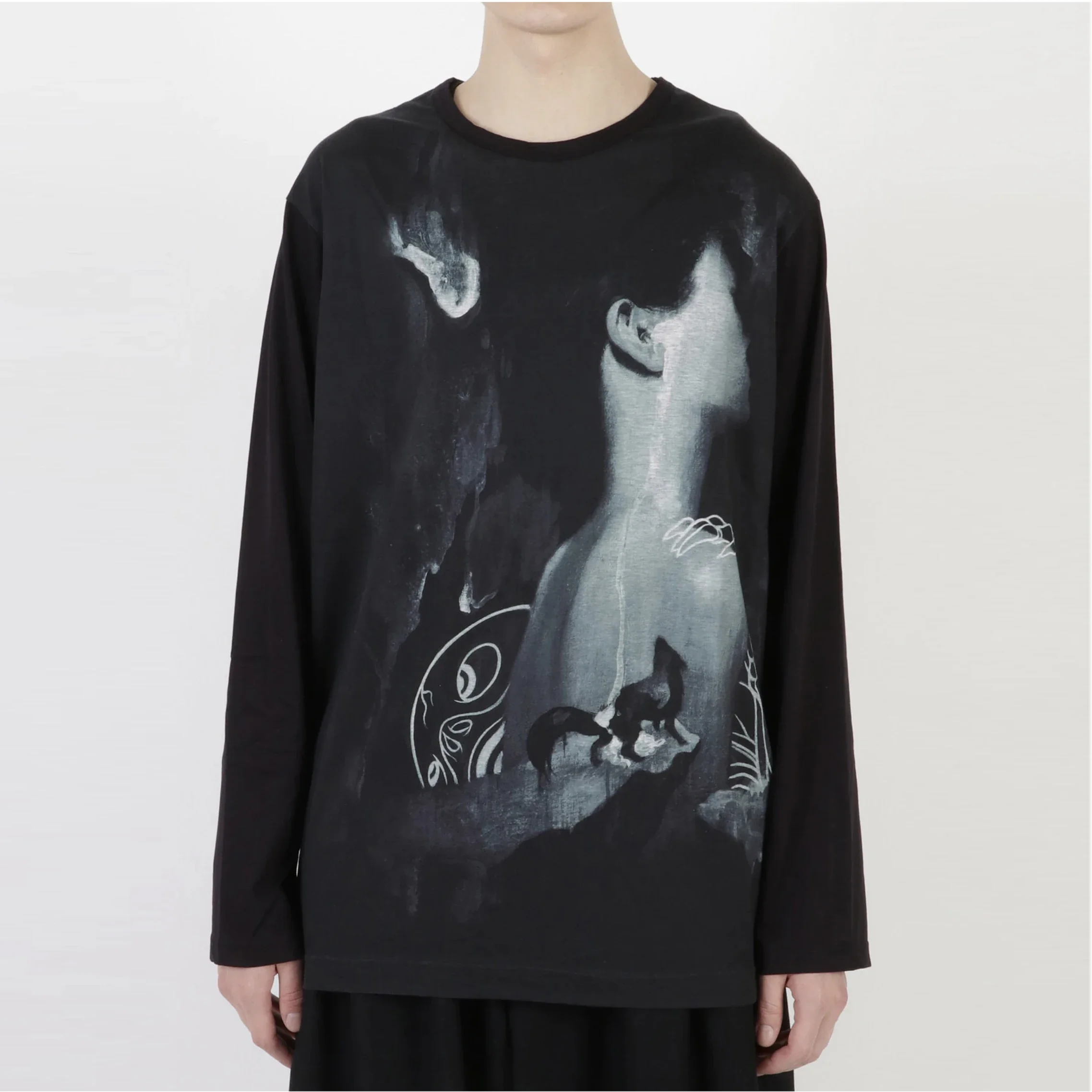 تي شيرت YOJI OOAK بتصميم ياباني مخصص بأكمام طويلة مطبوع بأكمام طويلة وقلنسوة كاجوال على طراز ياماموتو القديم #2