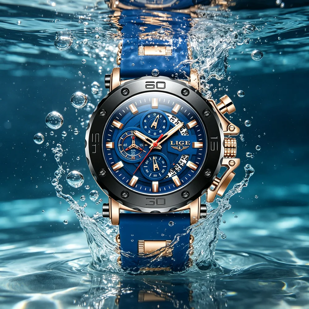 LIGE New Sport Chronograph Mens Watches Top Brand Luxury Full Steel Quartz Clock Waterproof Big Dial Watch Men Montre Homme+Box