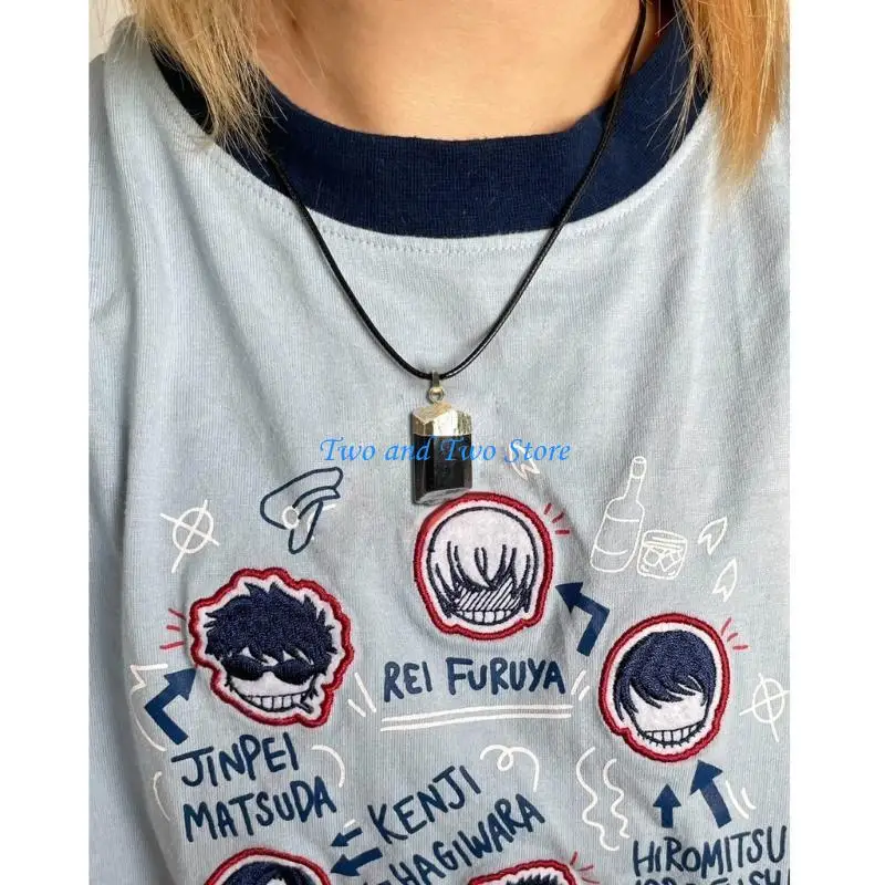 

HX6F Stylish Natural Stone Neckchain Black Tourmalines Pendant Necklaces DIY Ornament