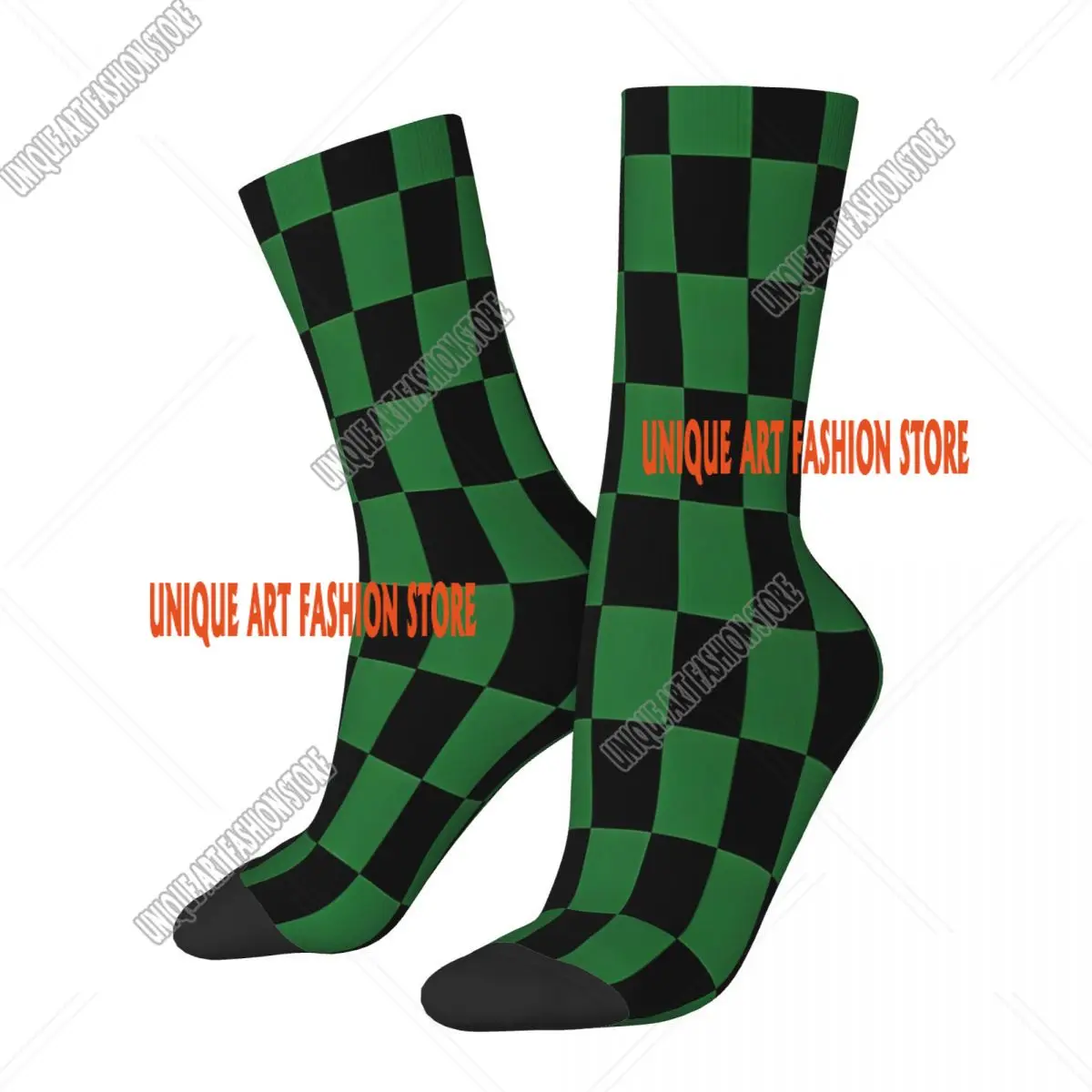 Demon Slayer Pattern Green And Black Socks Male Mens Women Spring Stockings Polyester