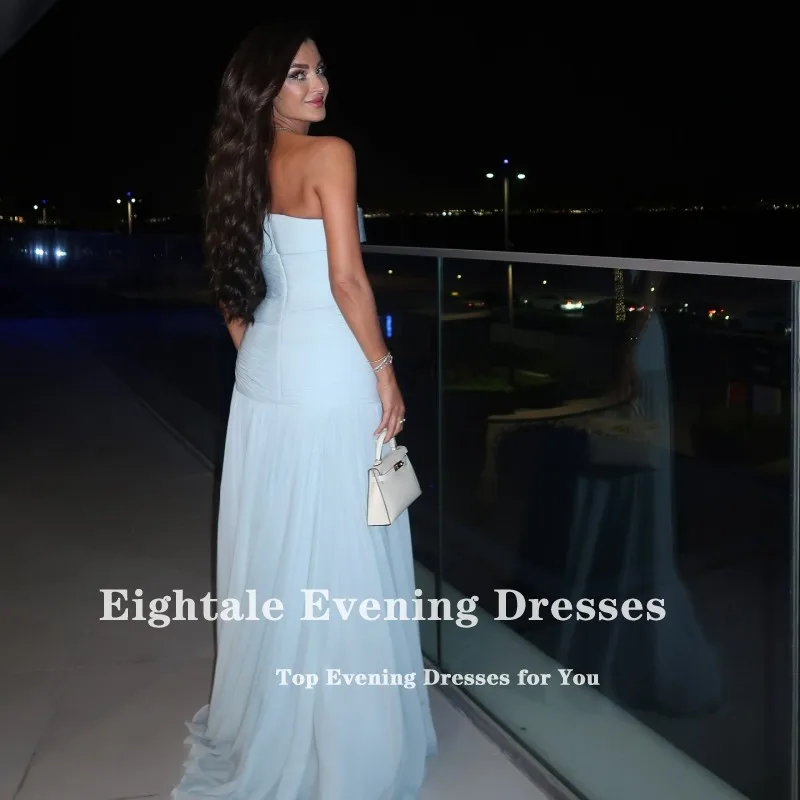 Eightale abito da sera arabo monospalla pieghe in rilievo chiffon personalizzato blu lunghezza pavimento sirena abito da ballo di fine anno