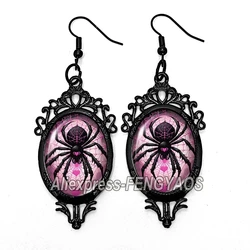 New Halloween Spider Dangle Earring Punk Black Earrings Oval Glass Photo Jewelry Gifts for Halloween Day