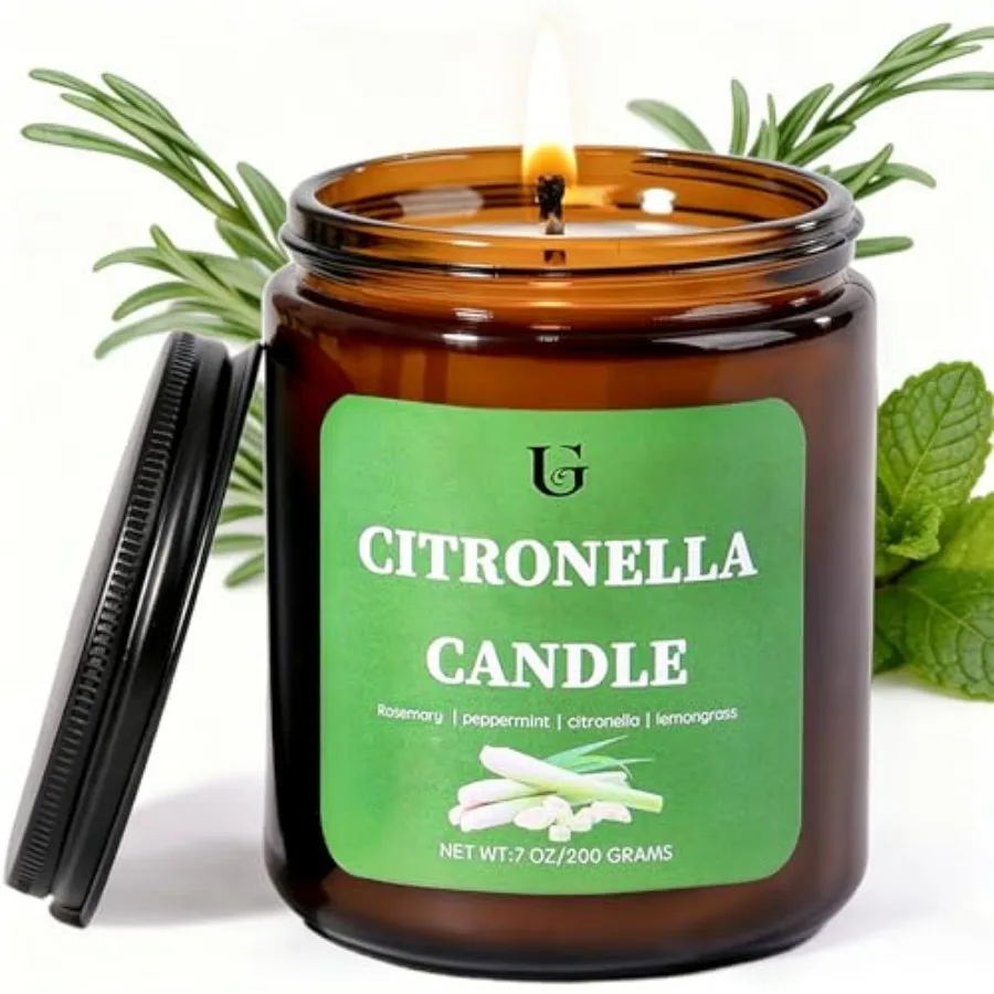Citronella Candles Outdoor, Natural Soy Wax Citronella Scented Jar Candle for Summer, 7oz Large Lemongrass Candle, 50 Hours Bur