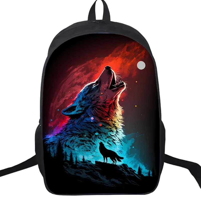 Tas punggung sekolah kapasitas besar Galaxy Wolf Lion tas ransel untuk anak laki-laki dan perempuan tas buku perjalanan siswa remaja