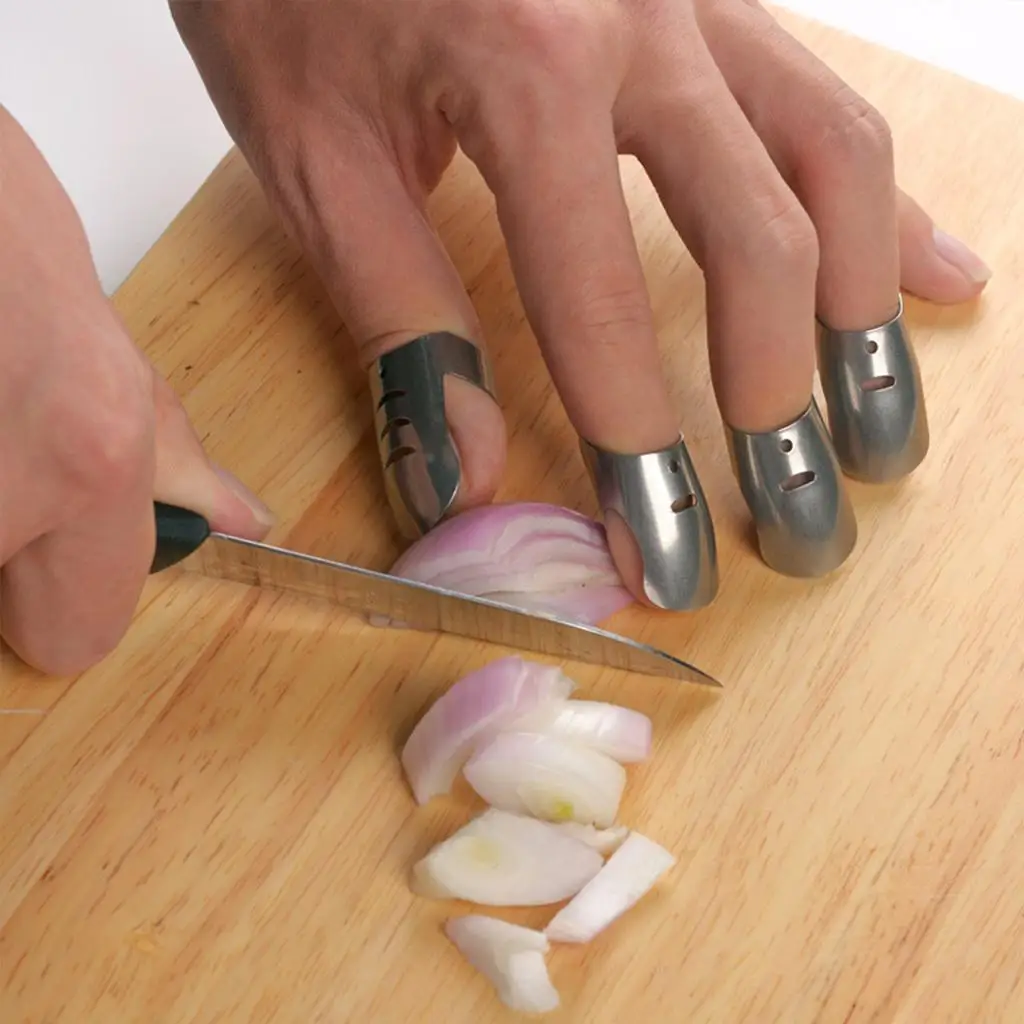 4Pcs Stainless Steel Cooking Knife Slicing Chopping Cutting Finger Protector Guard Avoid Accidents Kitchen Tool Gadget