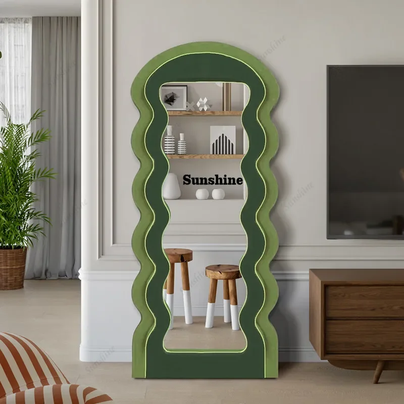 Light luxury wave mirror floor-to-ceiling special-shaped irregular entry full-length mirror full-body mirrorTJ