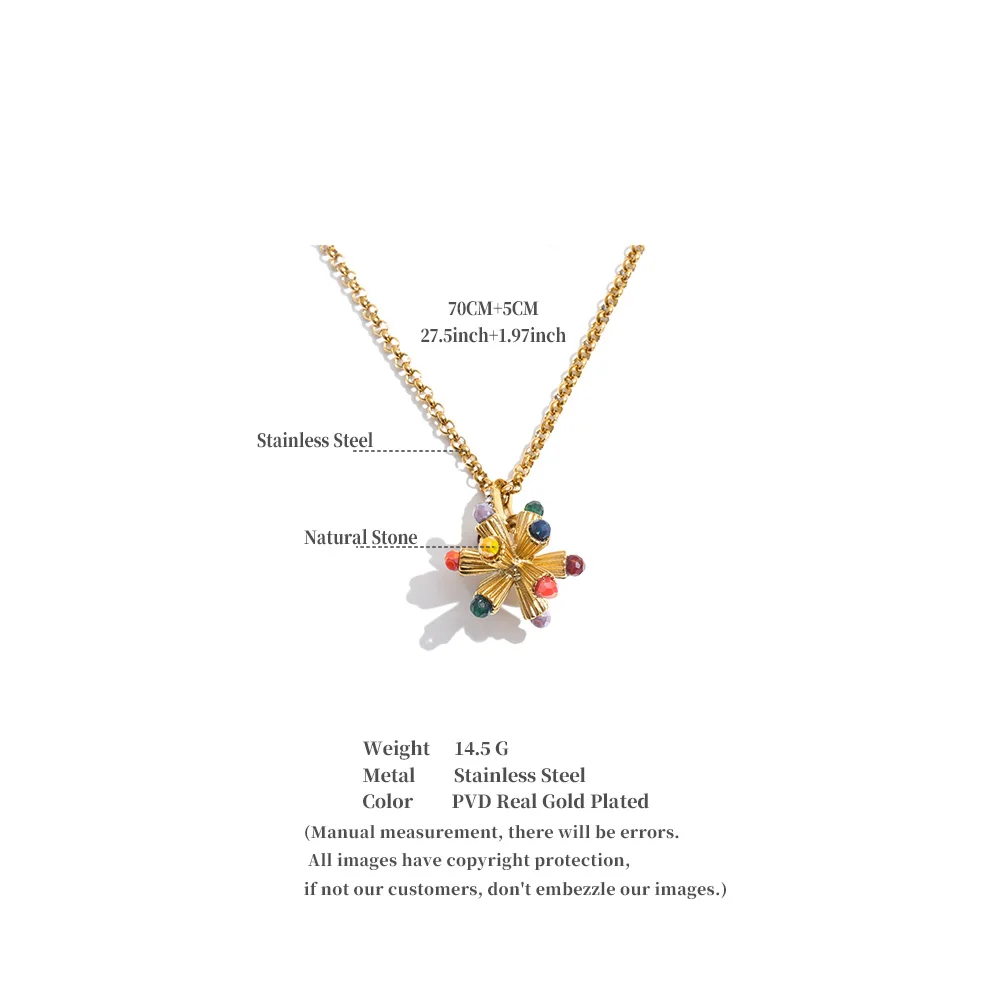 Yhpup Pulloverkette aus Edelstahl, Halskette mit Anhänger in Form einer Blume aus Harz, stilvolles und einzigartiges Schmuckstück für Damen, ein ideales Geschenk. – Detail 1