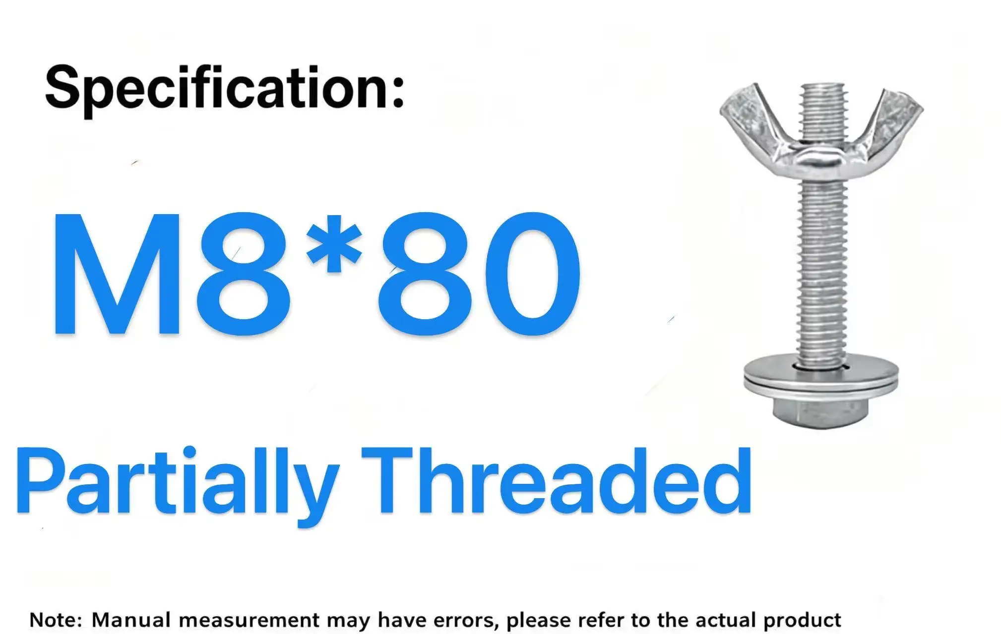 Wing Bolt Assembly Butterfly Hand Tightening Screw With Flat Washers Hex Nut  M8*80Scaffold Horse Stool Replacement Fixin
