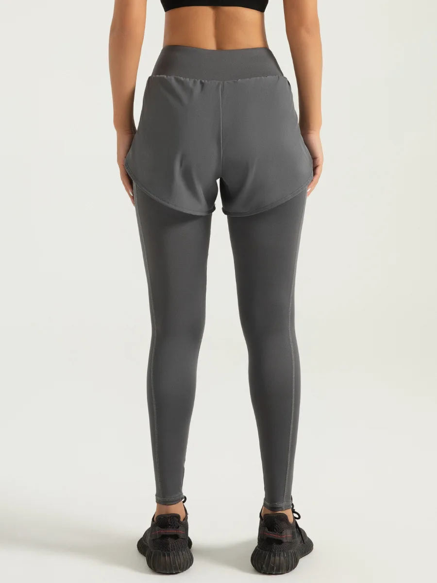 Pantalones de yoga para gimnasio y yoga, pantalones ajustados deportivos de secado rápido con bolsillo falso de dos piezas, cintura alta, levantamiento de cadera, correr, fitness