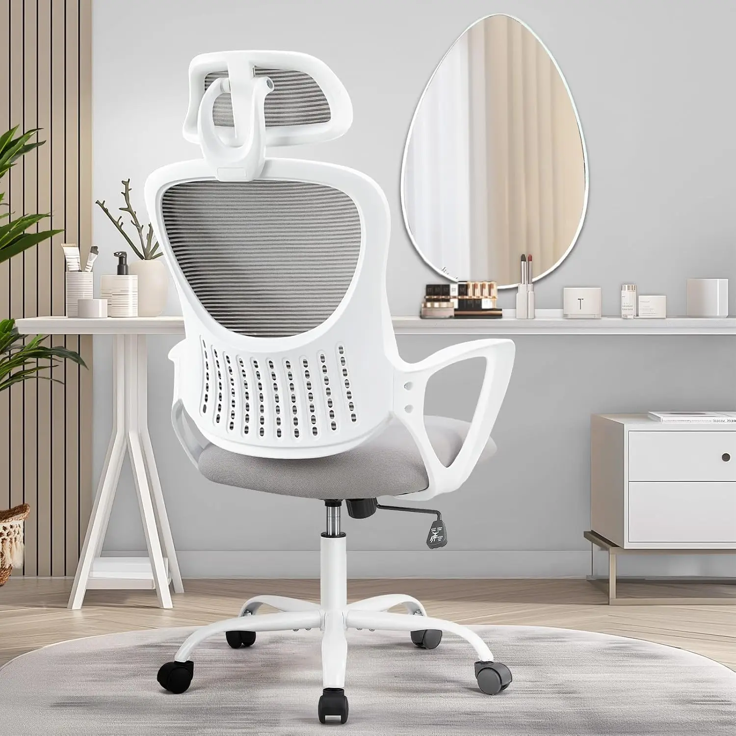 

SMUG Home Office Desk Chair, Ergonomic Computer High-Back Mesh Rolling Work Task Chairs with Wheels and Adjustable Headrests