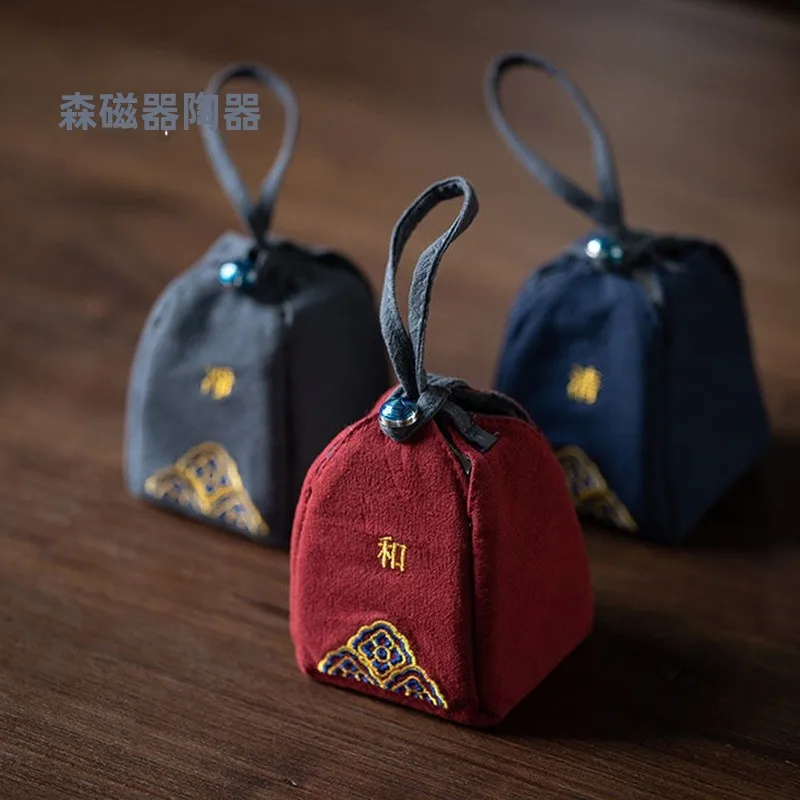 

Утолщенная хлопково-льняная сумка для хранения чайного сервиза, вышитая дорожная сумка-клатч, защитный чехол для одной чашки в стиле матрёшки для любителей чая