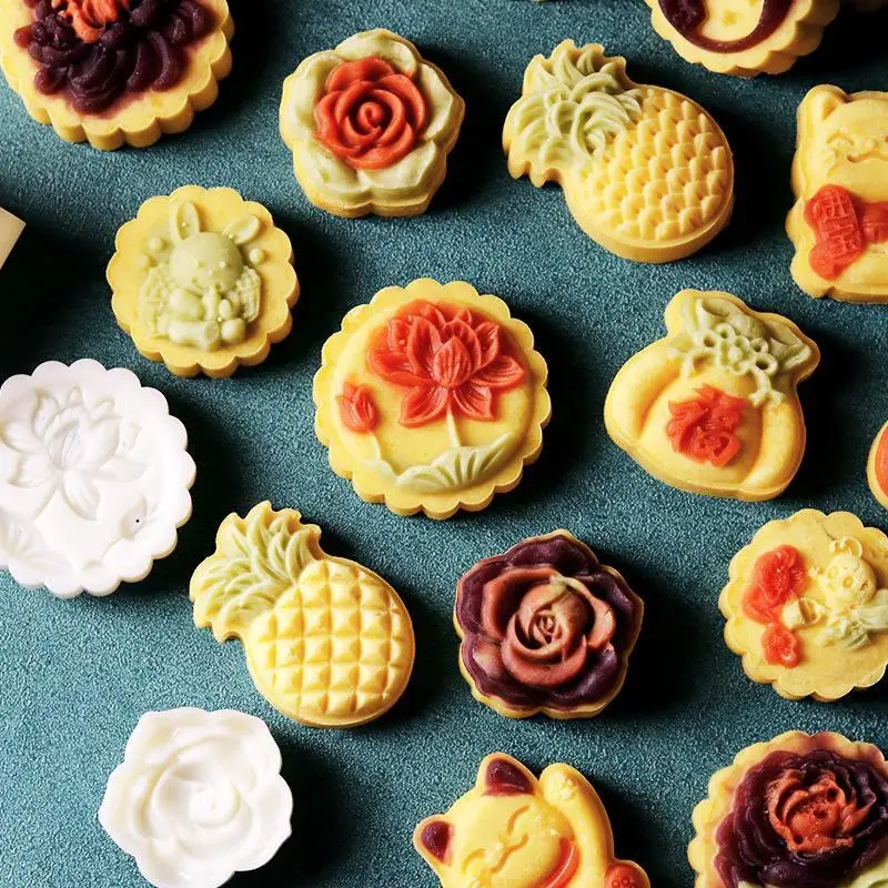 Plastic Hand Press Mooncake Mold With Multiple Pattern Stamps For Home Baking Mid Autumn Dessert Making