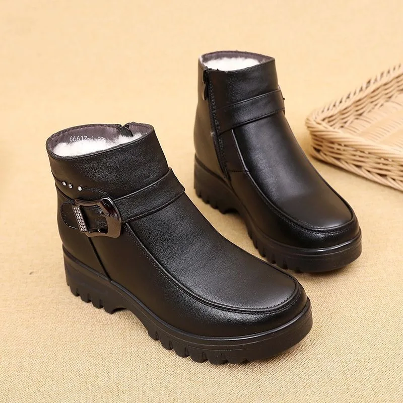 

Winter Womens Boots Fashion Thick Plush Warm Snow Boots Outdoor Waterproof Leather Boots Women High Top Cotton Shoes Botas Mujer