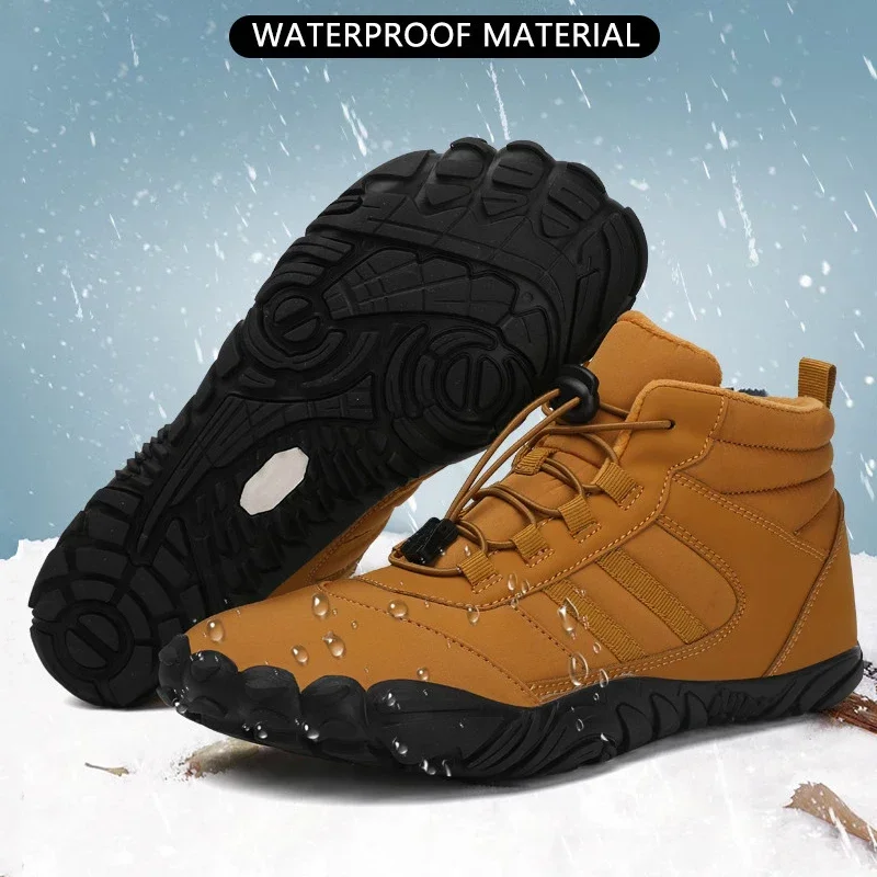 New Winter Booties Men Snow BareFoot Casual Shoes Outdoor Waterproof Work Shoes Warm Fur Men Ankle Shoes Snow Boots Plus Size 50