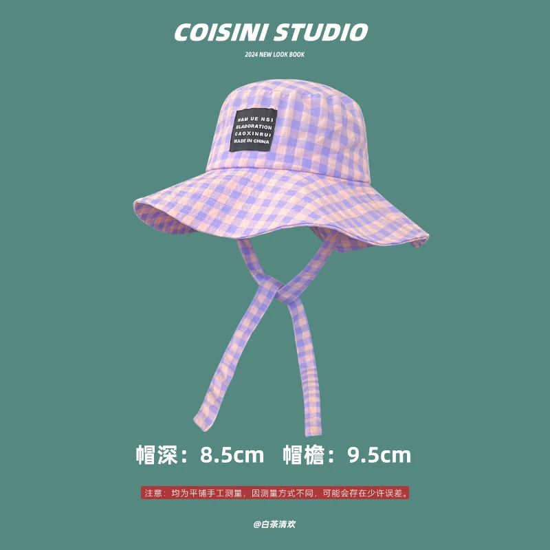 New Contrasting Color Plaid Bucket Hat Spring and Summer Fashion Big Brim Sun Protection Versatile Show Face Small Women\'s Cap