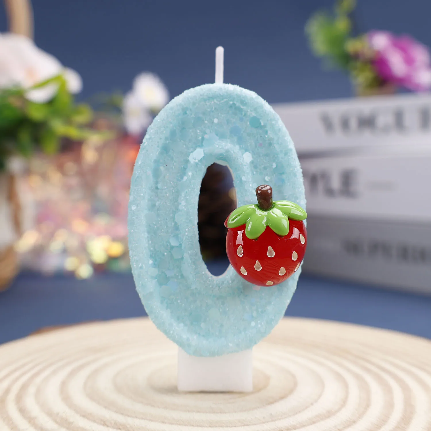 Fresh light blue digital candle, cute three-dimensional strawberry accessory candle, festival commemorative candle, party gift