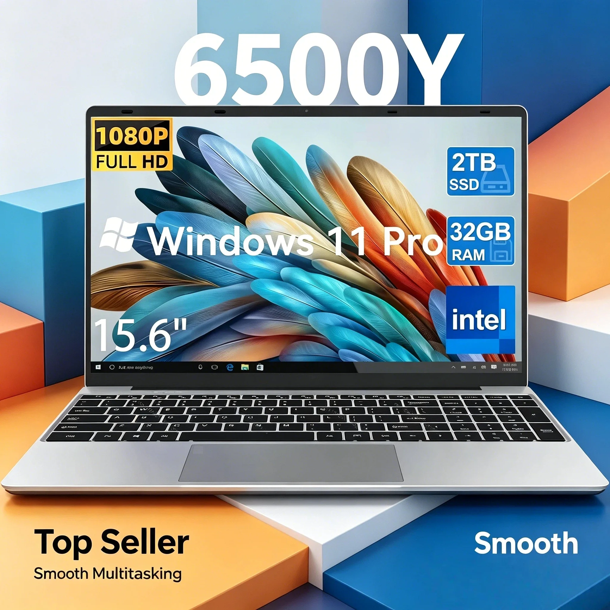 

15.6 Inch Laptop Large Screen 32GB RAM 2TB SSD Intel 6500Y Windows 11 Office Notebook 5000mAh Gaming PC Backlit Fingerprint