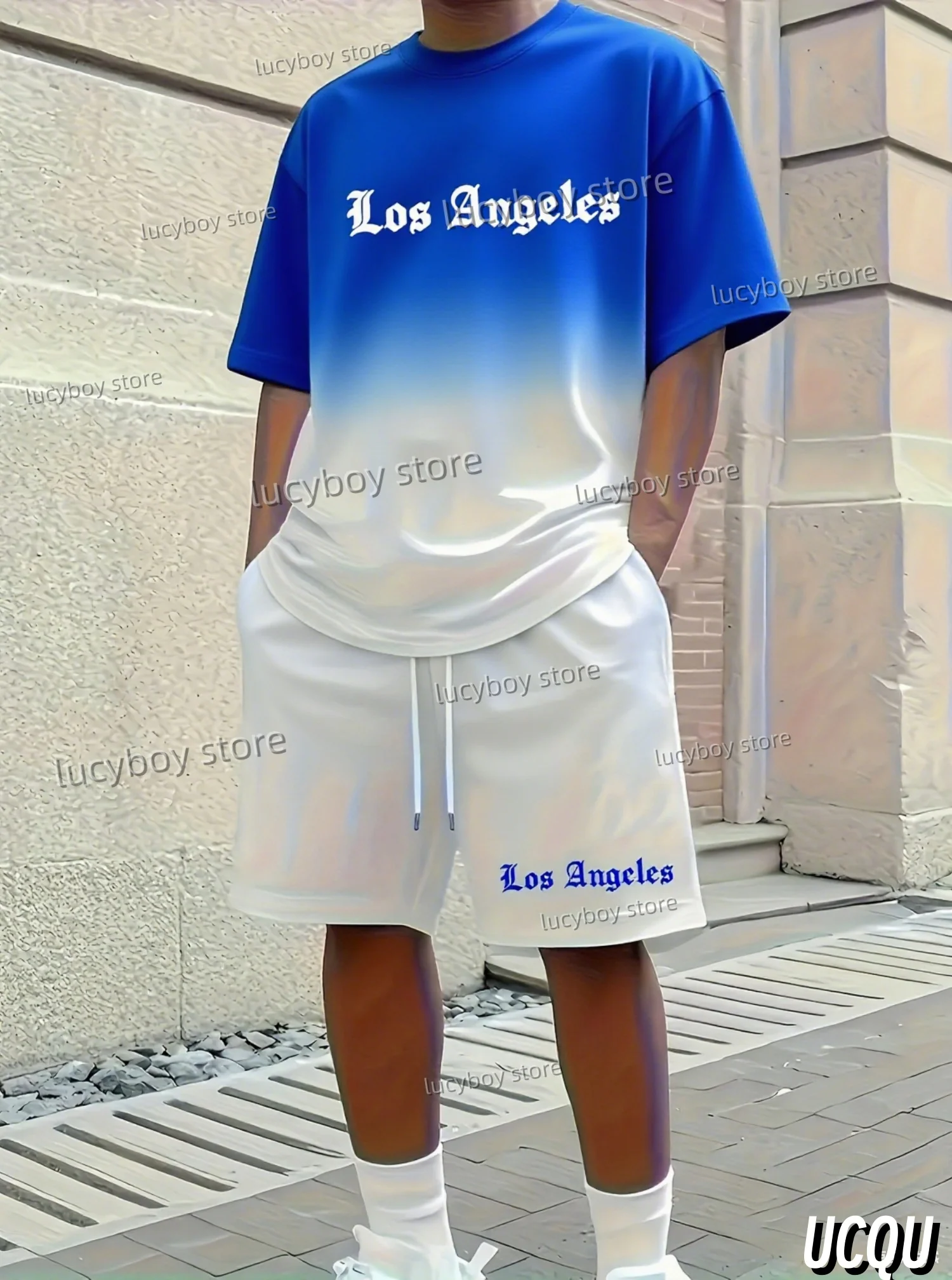 Summer Los Angeles Letter 3D Graffiti Pattern Men's Suit 2 Pieces Set Casual Suit Sports Set Men's Tracksuit Oversized Clothes