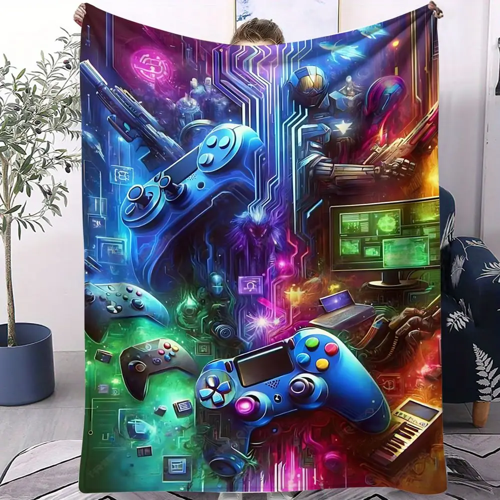 Cyber Game Controller Print Blanket Flannel Blanket Throw Blanket Warm Blanket Gift Blanket Adult Gamer Hobby Room Mat