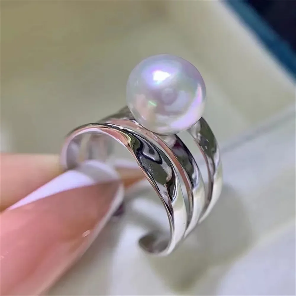 

DIY Pearl Ring Accessories S925 Sterling Silver Ring Empty Holder Fashion Gold Silver Jewelry Fit 8-11mm Circle Z433