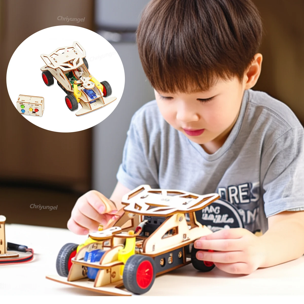 مجموعات سيارات خشبية تعمل بالتحكم عن بعد STEM 4WD ألعاب بناء مشروع العلوم التعليمية هدايا عيد ميلاد إبداعية للأطفال الأولاد والبنات