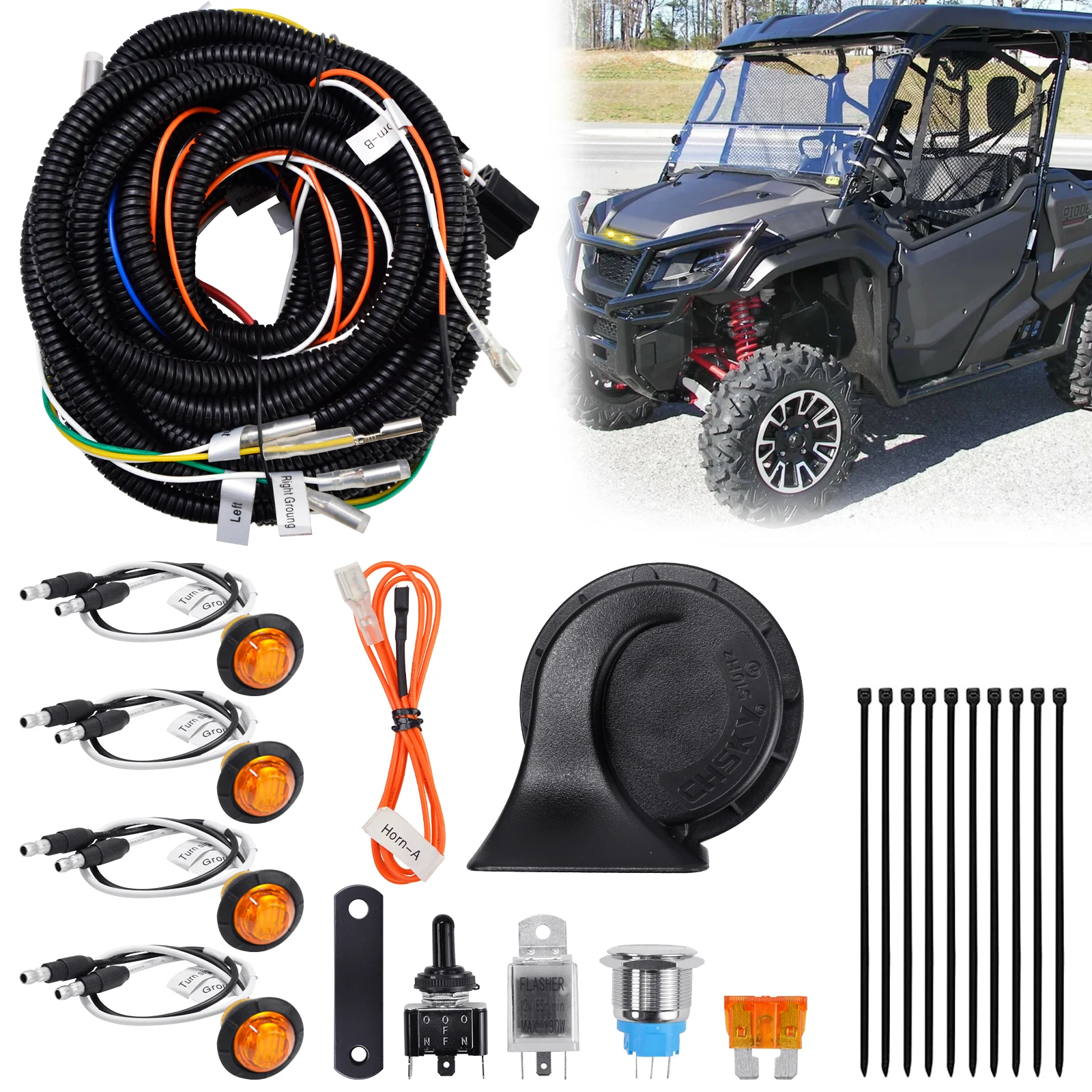 UTV/ATV Turn Signal Kit Street Legal Kit with Switch Horn For Polaris Can-Am Kawasaki John Deere Golf Cart Arctic Cat CFMOTO