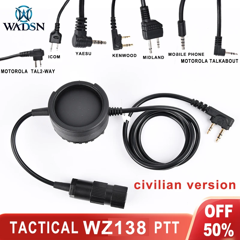 WADSN New Tactical Headset PTT Plug Hole For Kenwod Military Headphone Metal Clip Large Push-to-Talk Button ptt WZ138