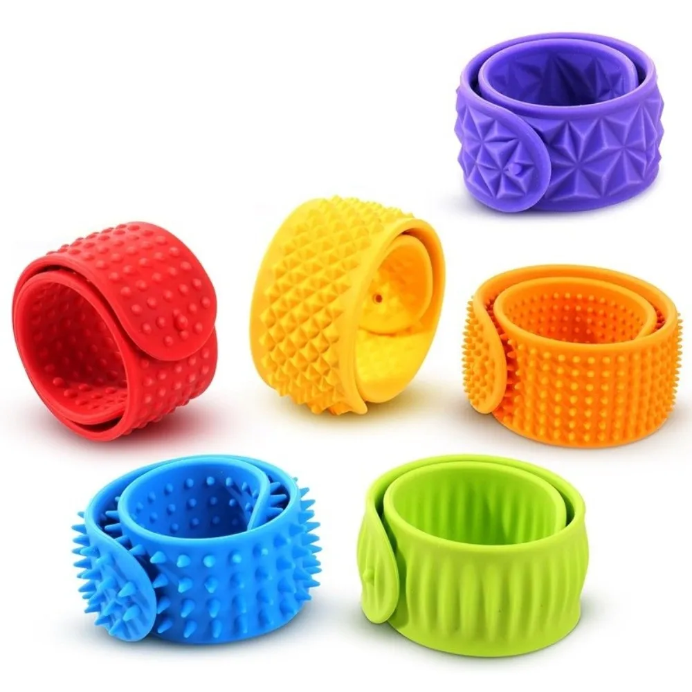 6-Piece Set Silicone Slap Bracelets Textured Surface Portable Textured Silicone Sensory Toys Wearable Design Calming Tool Travel