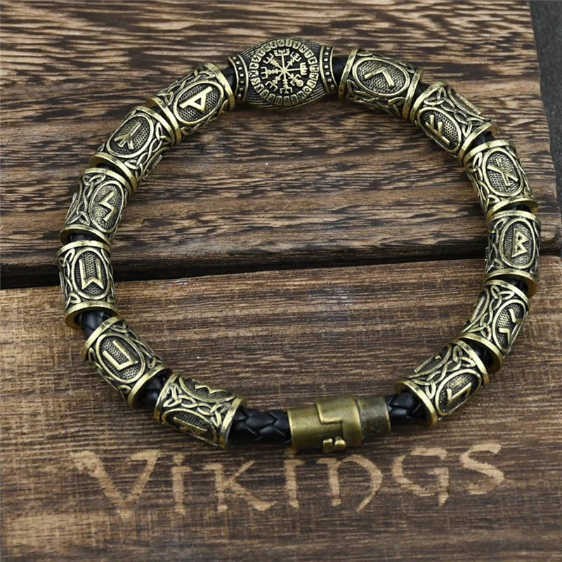 Cuentas de runas vikingas para hombre y mujer, brazalete de decoración con abalorios, joyería artesanal