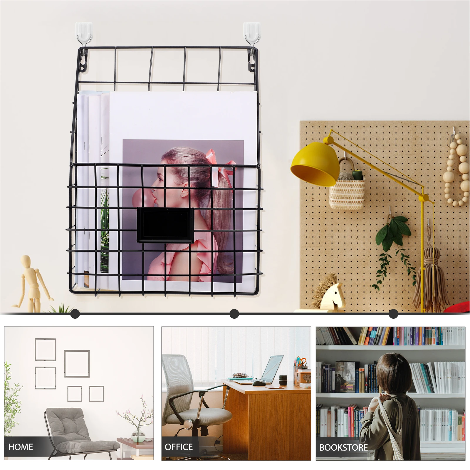 

1pc Hanging Magazine Holder Files Organizer Metal Decorative Storage Bathroom Kitchen Office Use Iron Wall Hanging Book Shelf