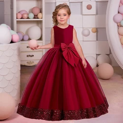 Red Christmas Dress For Girls Children Princess Costume Bow Sequin Kids Wedding Party Dresses Pageant Formal Evening Vestidos