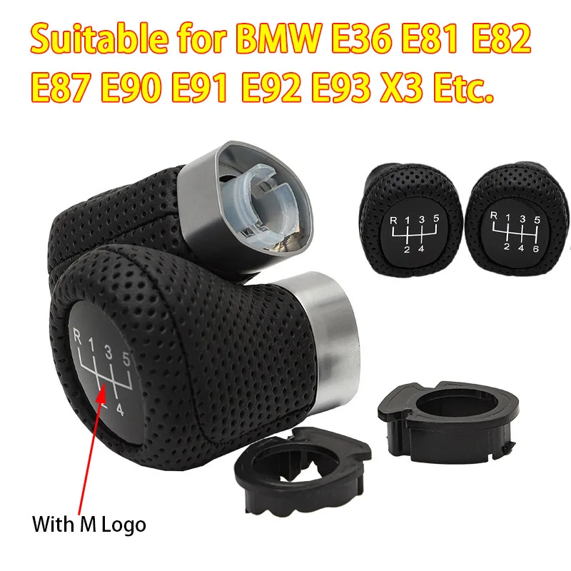 Schaltknauf für 5- und 6-Gang-Getriebe, passend für BMW E36, E81, E82, E87, E90, E91, E93, X3 usw. PU-Leder, verschleißfest und sicher
