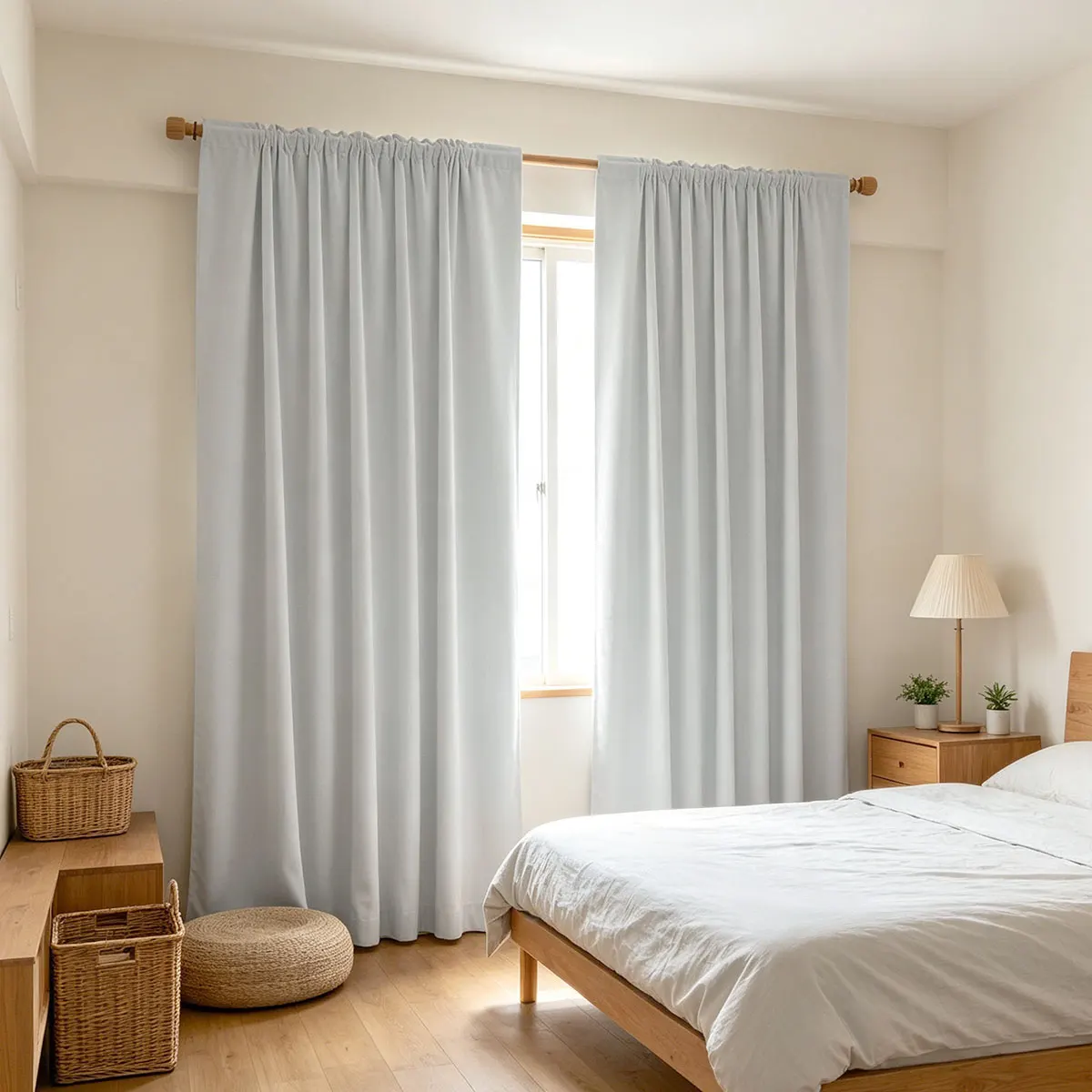 Light Gray Solid Velvet Rod Pocket Curtains 2pcs, Simple Blackout Window Drapes for Living Room Bedroom