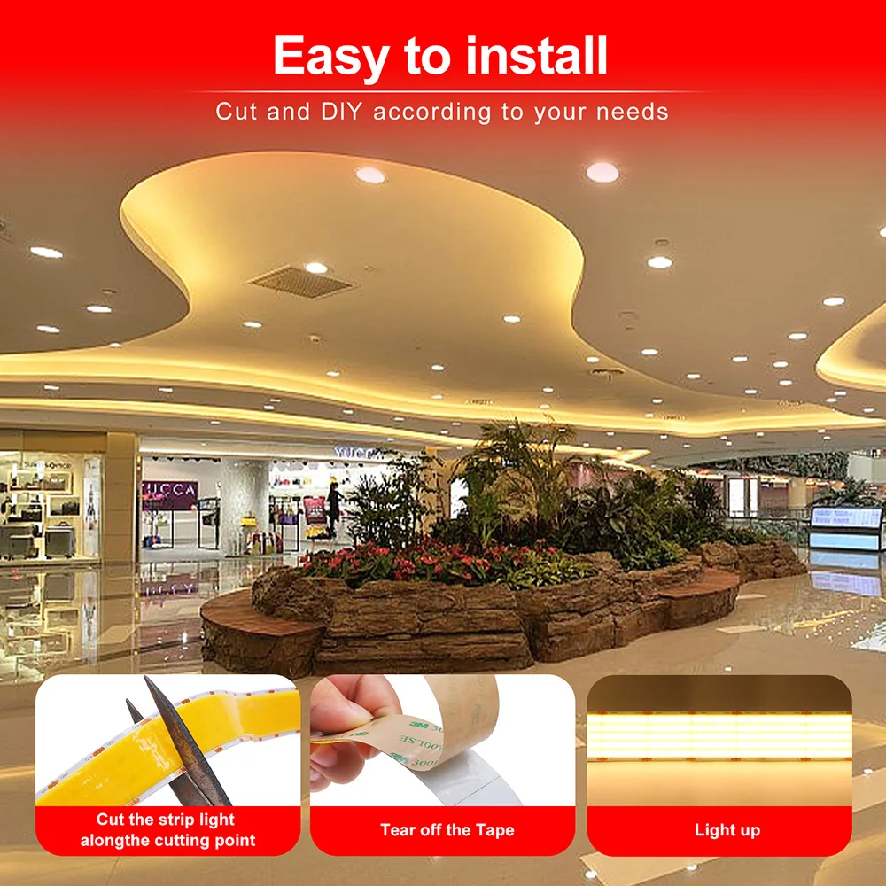 Super Bright 1600LEDs/m COB LED Strip 12V Light Tape Flex 5 Rows Wide 30mm PCB High Density Linear Lighting Warm Natural White