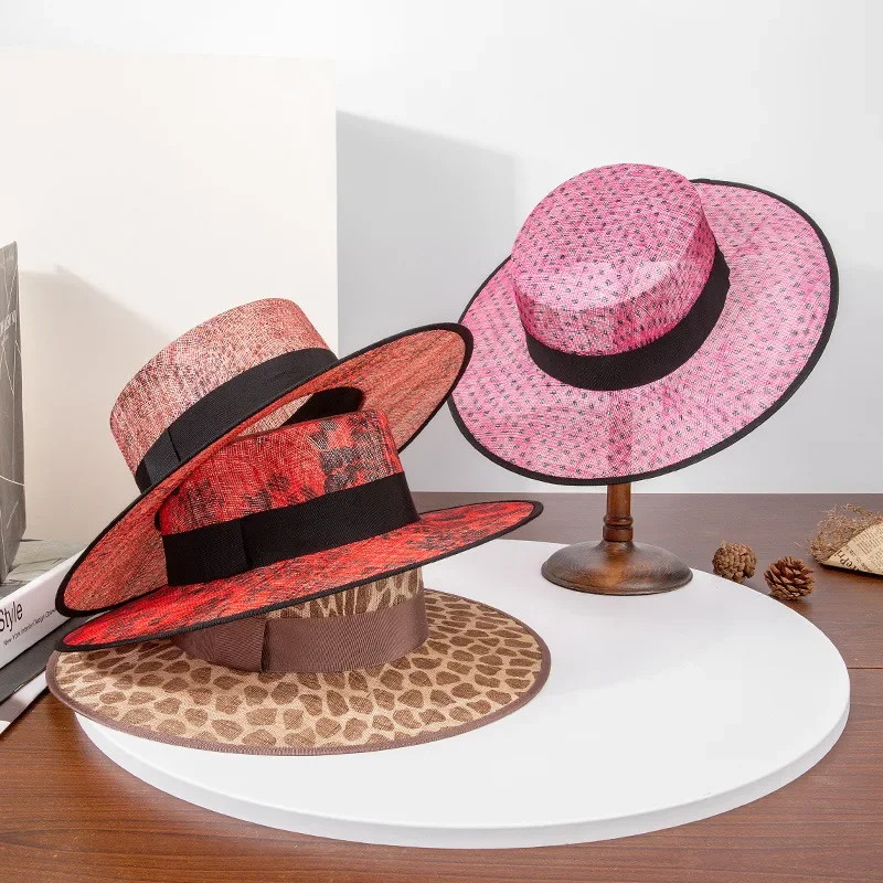 

2025 new high quality Philippine hemp hat British retro elegant striped flat top sunshade jazz hat men and women