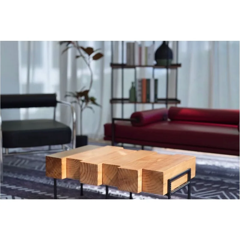 

Industrial style solid wood coffee table retro creative personalized wooden block
