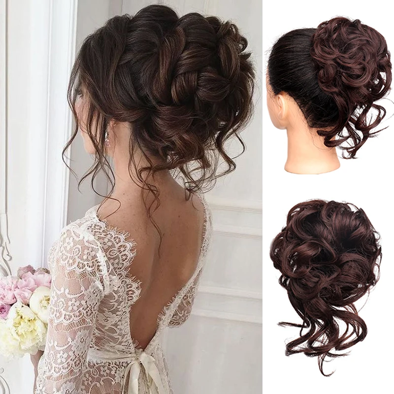 MANWEI Synthetische Lockige Donut Chignon Mit Elastische Band Scrunchies Chaotisch Haar Bun Updo Haarteile Extensions für Frauen