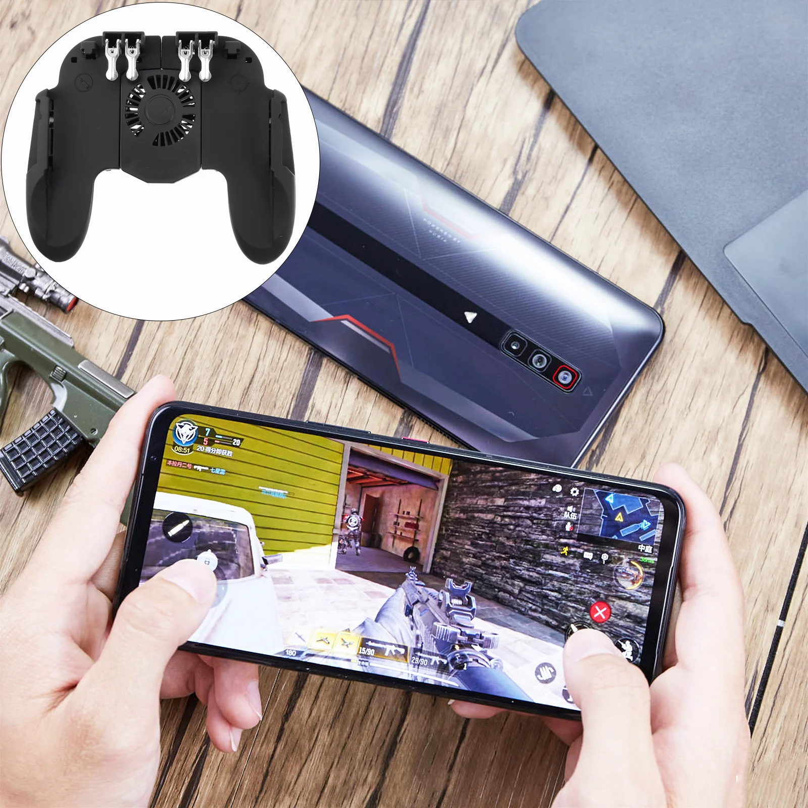 

Mobile Game Controller 6-Finger Linkage Anti-Slip Handle For Phone Support 6.5 Inch Devices Portable Game Grip Multi-Function