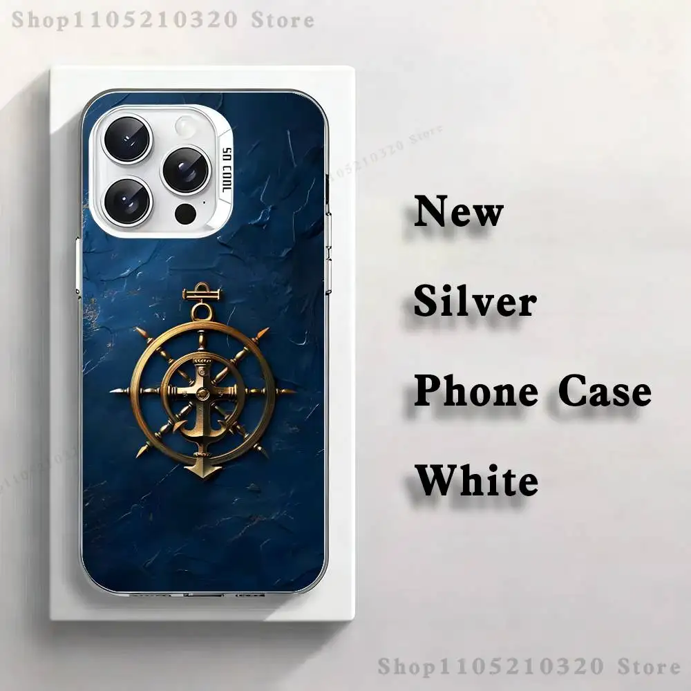 حافظة هاتف على شكل قارب مرساة على شكل عجلة السفينة لهواتف iPhone 17,16,15,14,13,12,11,Mini,Pro,E,MAX غطاء أبيض من السيليكون غير اللامع #4