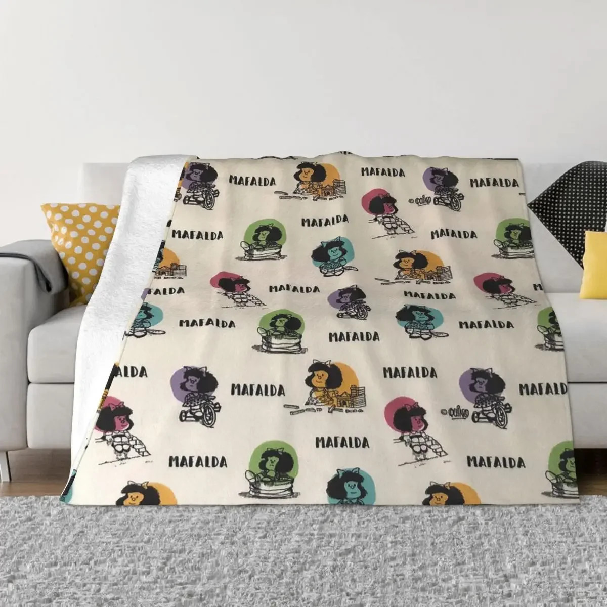 

Mafalda Cartoon Cute Plaid Baby Blankets Fleece Textile Decor Anime Collage Lightweight Babe Carpets For Sofa Travel Quilt