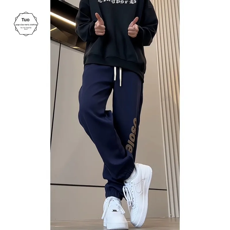 

Мужские утепленные спортивные брюки в стиле ретро с американским дизайном, на флисовой подкладке, новые зимние, теплые, свободные, повседневные, с драпировкой и манжетами на резинке