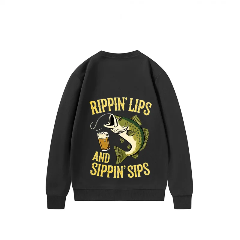 سويت شيرت رجالي أسود Rippin 'Lips and Sippin' Sips تصميم صيد للأنشطة الخارجية #3